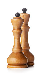 Wall Mural - Wooden chess pieces close up isolated on white