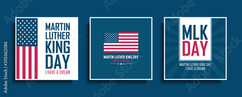 Fotomural Martin Luther King Day celebrate cards set with United States national flag