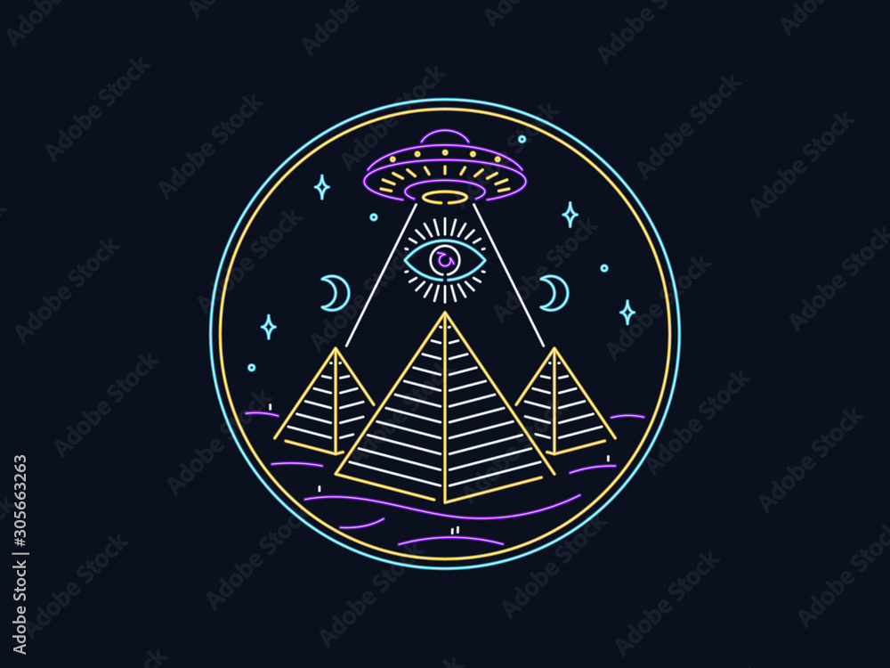 Vector illustration of an UFO on top of the Egyptian Pyramids Stock ...