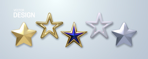 decorative stars set isolated on white background. vector 3d illustration. golden geometric star sha