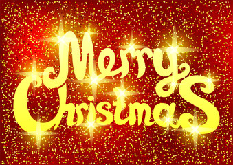 Wall Mural - Bright Christmas red banner with stars and sparkles.