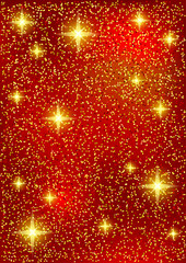 Wall Mural - Bright christmas red background with stars and sparkles.