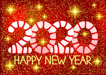 Wall Mural - 2020 happy new year on red festive banner with stars.