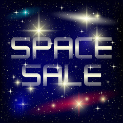 Wall Mural - Blue banner with galaxies and stars for space sale.