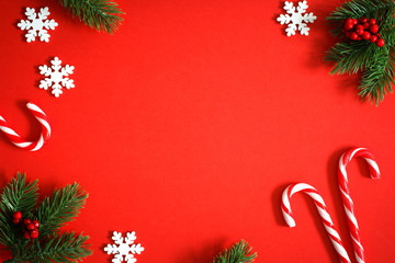 christmas background with fir branches and decorations