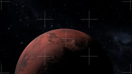 Wall Mural - slowly moving over the surface of a conceptual mars from space with cross hairs as if looking throug