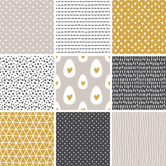 Cute set of Scandinavian Easter Eggs collection seamless pattern background with hand drawn textures and decoration elements