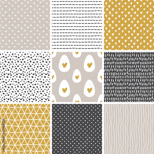 Cute set of Scandinavian Easter Eggs collection seamless pattern background with Tableau sur Toile