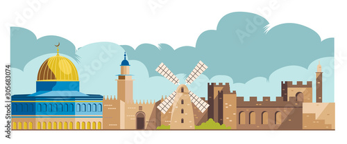 Cuadros en Lienzo israel, jerusalem architecture skyline vector