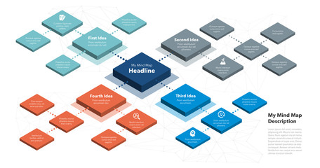 Wall Mural - Simple infographic for isometric mind map visualization template. Easy to use for your design or presentation.