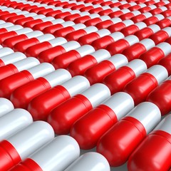 Wall Mural - Red pills rows. Pharmacy template.