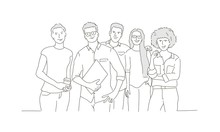 Group Of Business People. Hand Drawn Vector Illustration.