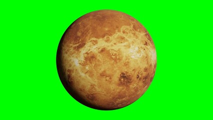 Wall Mural - planet Venus rotating, solar system object in outer space isolated on green screen background, 4k loop