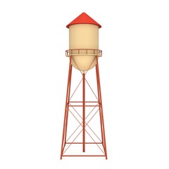 Water tower. Industrial construction with water tank. 3d render isolated on white