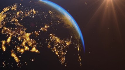 beautiful animation. planet earth rotates in space. planet earth in the night lights. clip contains 