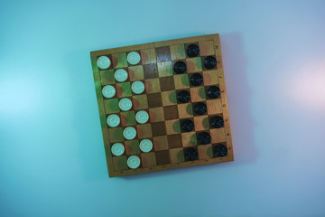 Poster - Beautiful vintage Chess board with chess in the color light. Background banner texture.