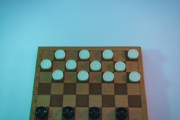 Poster - Beautiful vintage Chess board with chess in the color light. Background banner texture.