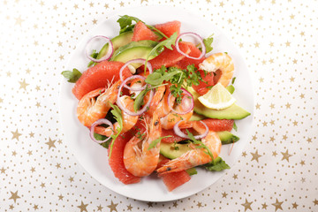 Wall Mural - shrimp salad with avocado and grepfruit