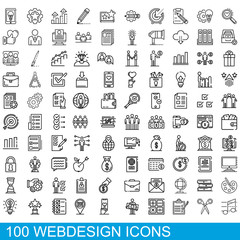 Poster - 100 webdesign icons set. Outline illustration of 100 webdesign icons vector set isolated on white background