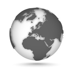 Wall Mural - Globe set gray and white, vector icons Earth with outline continents. Gray continent and white water. Europe, Africa, North Pole. Vector illustration