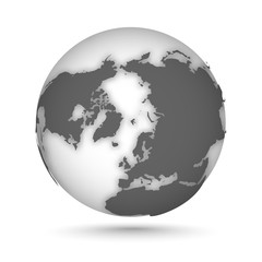 Wall Mural - Globe set gray and white, vector icons Earth with outline continents. Gray continent and white water. North Pole. Vector illustration