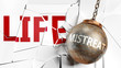 Mistreat and life - pictured as a word Mistreat and a wreck ball to symbolize that Mistreat can have bad effect and can destroy life, 3d illustration