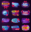 © robu_s - Limited time only, black Friday cyber, big sale, buy now poster. Special shopping promotion lable decorated by bow in red color. Promo font and Black friday logo on sticker. Flyer shopping advertising