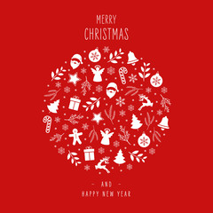 Wall Mural - christmas icons elements decoration bauble greeting card on red background
