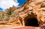 Fototapeta Mapy - Tunnel through the rocks at Zion National Park