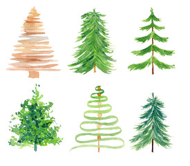 Wall Mural - Fir simple aquarelle hand drawn illustrations set