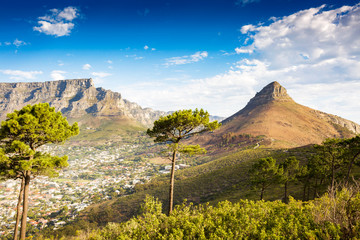 Wall Mural - Sunset view at Table mountain and Lions head, Cape Town, South Africa