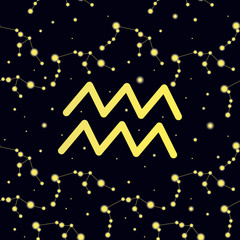 Wall Mural - Pattern with constellation Aquarius and sign of The Water-Bearer.