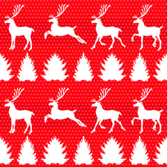 Canvas Print - Christmas pattern seamless with deer, fir and pine