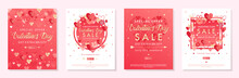 Bundle Of Valentines Day Special Offer Banners With Hearts And Golden Foil Elements.Sale Templates Perfect For Prints, Flyers, Banners, Promotions, Special Offers And More.Vector Valentines Promos.
