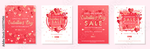 Fotomural Bundle of Valentines Day special offer banners with hearts and golden foil elements