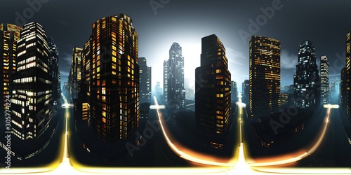 Dekoracja na wymiar  miasto-noca-hdri-projekcja-rownoodlegla-panorama-sferyczna-panorama-360-mapa-otoczenia