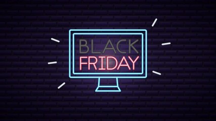 Poster - black friday neon light label with desktop