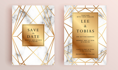 Wall Mural - Beautiful set of wedding card templates. Gold collection of geometrical polyhedron, art deco style for wedding invitation, luxury templates, decorative patterns.