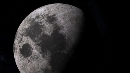 Wall Mural - bright moon slowly turning in space concept with deep shadows over the surface