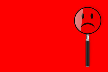 Poster - Magnifying Glass with Sad Face. 3d Rendering