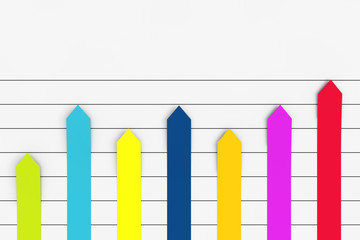Fototapete - Colour Column Flat Graph Chart Infographics Arrow Paper Elements. 3d Rendering