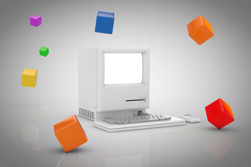 Leinwandbilder - Abstract Colour Boxes Around Retro Personal Computer. 3d Rendering