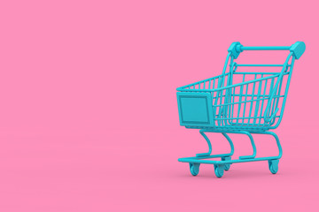 Poster - Blue Shopping Cart Trolley Mock Up Duotone. 3d Rendering