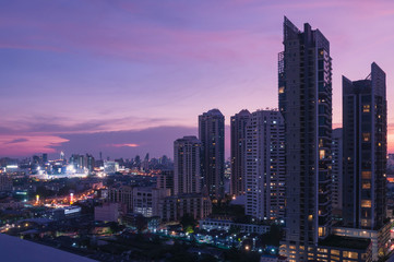  Bangkok night view with skyscraper in business district in Bangkok Thailand