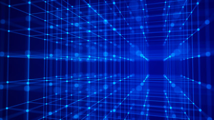 Block chain technology concept. 3D Rendering. Network connection structure. Big data visualization.