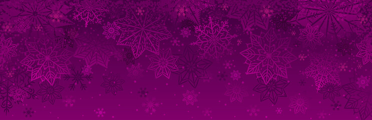 Wall Mural - purple christmas banner with snowflakes. merry christmas and happy new year greeting banner. horizon