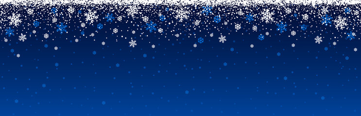 Wall Mural - blue christmas banner with snowflakes. merry christmas and happy new year greeting banner. horizonta