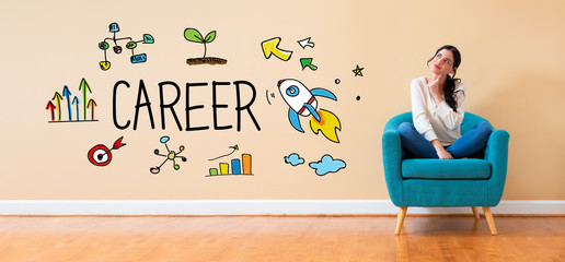 Wall Mural - Career with woman in a thoughtful pose in a chair