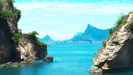 Fototapete - Beautiful view of Rio de Janeiro with Christ Redeemer and Corcovado Mountain.