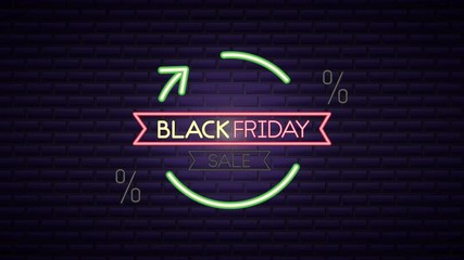 Poster - black friday neon light label with arrow